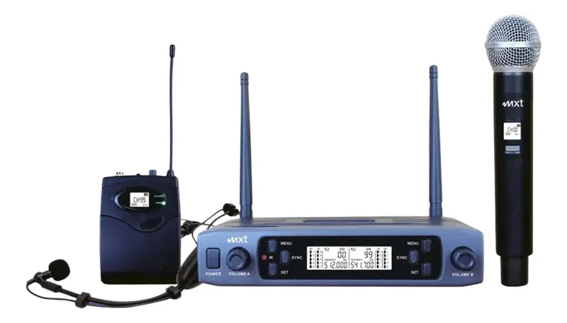 Microfone sem fio MXT UHF-527M de mão e headset